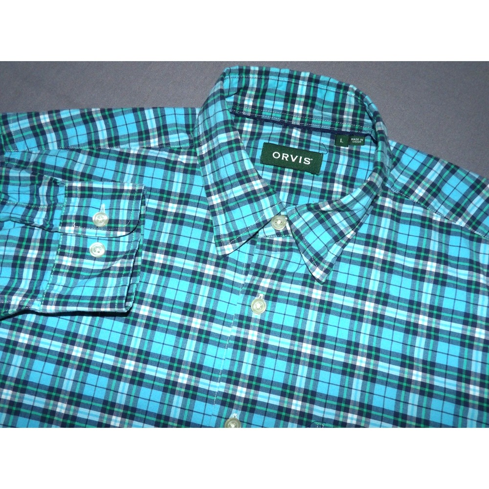 ORVIS 100% Cotton Long Sleeved Plaid Casual Outdoor Button Up Shirt Men's Large